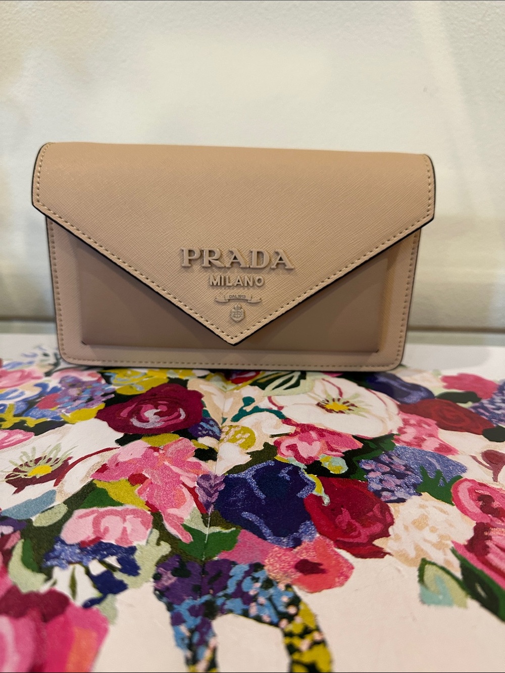 Prada Like Beige Saffiano Leather Crossbody Envelope Bag